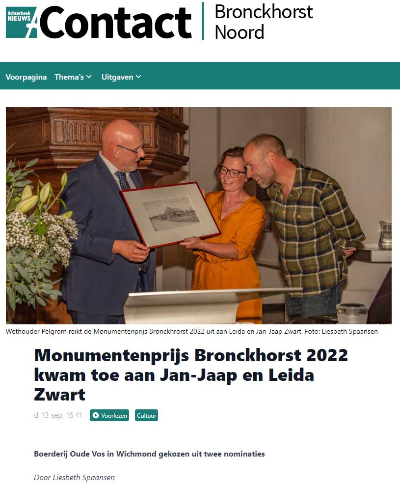 Monumentenprijs Bronckhorst 2022 - Open Monumentendag Bronckhorst